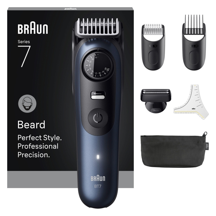 Braun Beard Trimmer Series 7, +6 Barbering Tools, BT7520 - Black / Deep Blue in the group BEAUTY & HEALTH / Hair & Styling / Shaving & Trimming / Hair trimmers at TP E-commerce Nordic AB (D28474)