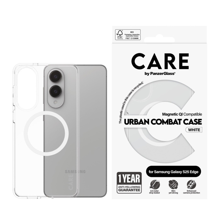 Panzer CARE by PanzerGlass - Flagship Case Transparent Urban Combat w. White Qi Compatible Samsung S25 Edge in the group SMARTPHONE & TABLETS / Phone cases / Samsung at TP E-commerce Nordic AB (D28638)