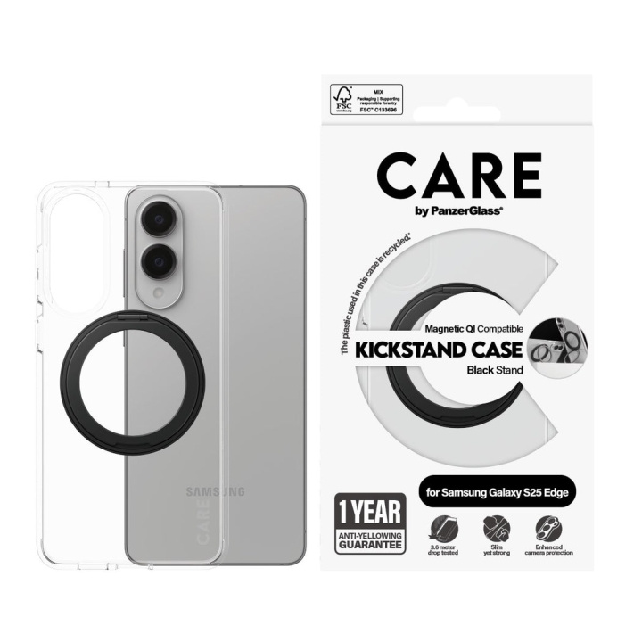 Panzer CARE by PanzerGlass - Feature Case Transparent m. Sort Kickstand & Qi Compatible Samsung S25 Edge in the group SMARTPHONE & TABLETS / Phone cases / Samsung at TP E-commerce Nordic AB (D28639)