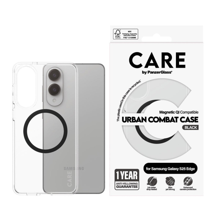 Panzer CARE by PanzerGlass - Flagship Case Transparent Urban Combat w. Black Qi Compatible Samsung S25 Edge in the group SMARTPHONE & TABLETS / Phone cases / Samsung at TP E-commerce Nordic AB (D28642)