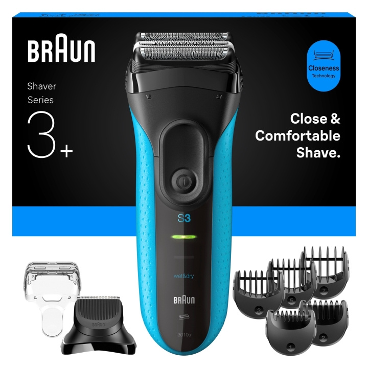 Braun Series 3+ Electric Shaver with Beard Trimmer Attachment, Wet & Dry - 3010BT - Blue in the group BEAUTY & HEALTH / Hair & Styling / Shaving & Trimming / Shavers at TP E-commerce Nordic AB (D28943)