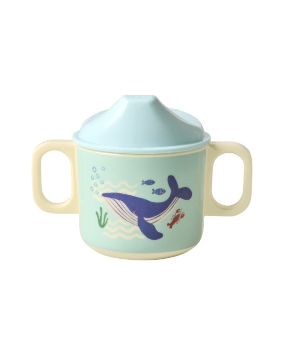 RICE Melamine 2 Handle Baby Cup with Lid - Blue Ocean Print - 250 ml in the group TOYS, KIDS & BABY PRODUCTS / Eat & Drink / Children\'s tableware at TP E-commerce Nordic AB (D29803)