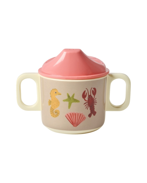 RICE Melamine 2 Handle Baby Cup with Lid - Coral Ocean Print - 250 ml in the group TOYS, KIDS & BABY PRODUCTS / Eat & Drink / Children\'s tableware at TP E-commerce Nordic AB (D29804)