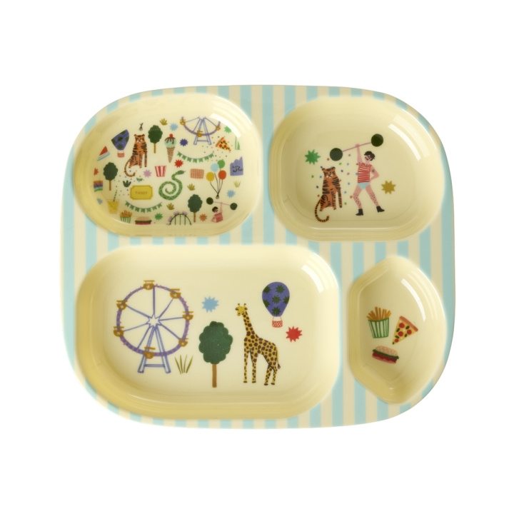 RICE Melamine Kids 4 Room Plate with Fun Fair Print - Mint in the group TOYS, KIDS & BABY PRODUCTS / Eat & Drink / Children\'s tableware at TP E-commerce Nordic AB (D30121)