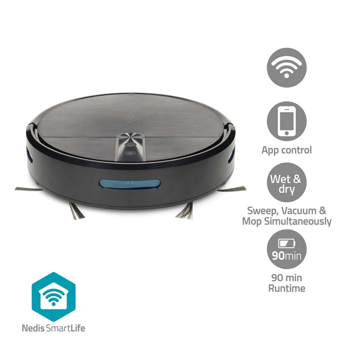 Nedis SmartLife Robot Vacuum Cleaner | Random | Wi-Fi | Capacity collection reservoir: 0.6 l | Automatic charging | Maximum operating time: 2 hrs | Black | Android™ / IOS in the group HOME, HOUSEHOLD & GARDEN / Cleaning products / Vacuum cleaners & Accessories / Robot vaccum cleaners at TP E-commerce Nordic AB (D30541)