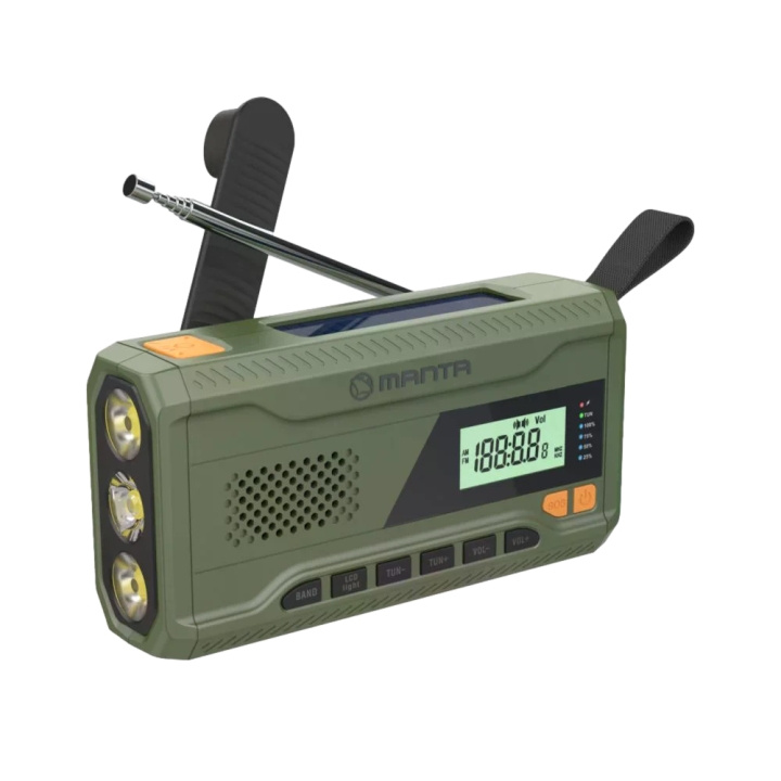 Manta Portable Emergency crank FM Radio, Solar Power Bank, Flashlight in the group HOME ELECTRONICS / Audio & Picture / Home cinema, Hifi & Portable / Radio & Alarm clocks / Radio at TP E-commerce Nordic AB (D30841)