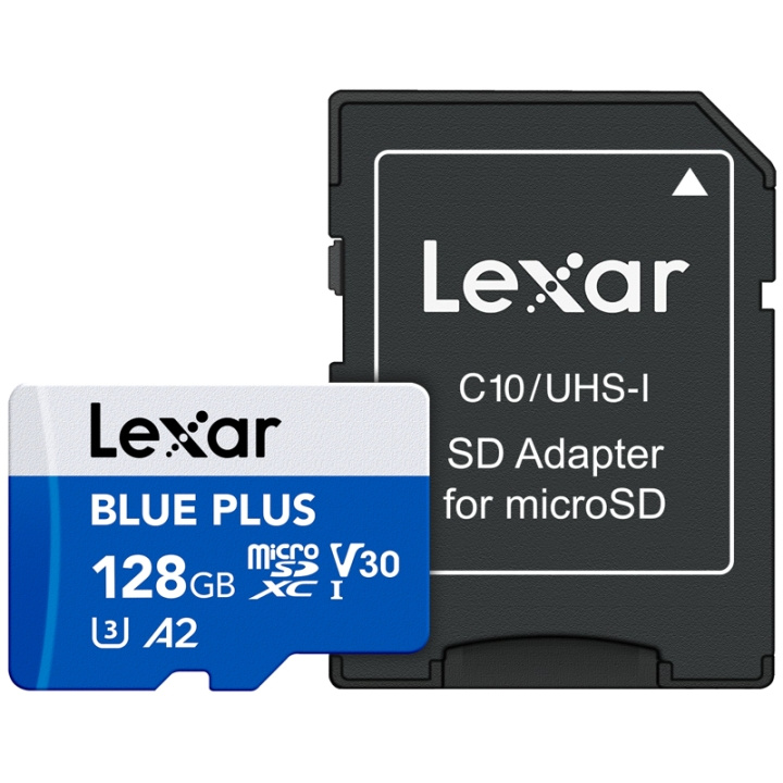 Lexar MicroSDHC Blue Plus UHS-I with SD adapter 128GB in the group HOME ELECTRONICS / Storage media / Memory cards / MicroSD/HC/XC at TP E-commerce Nordic AB (D31338)