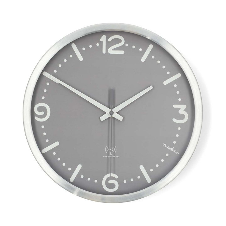 Nedis Wall Clock | Diameter: 300 mm | Aluminium | Radio controlled time | Silent movement | Grey / Metal in the group HOME, HOUSEHOLD & GARDEN / Watches & Counters / Wall clocks at TP E-commerce Nordic AB (D32005)