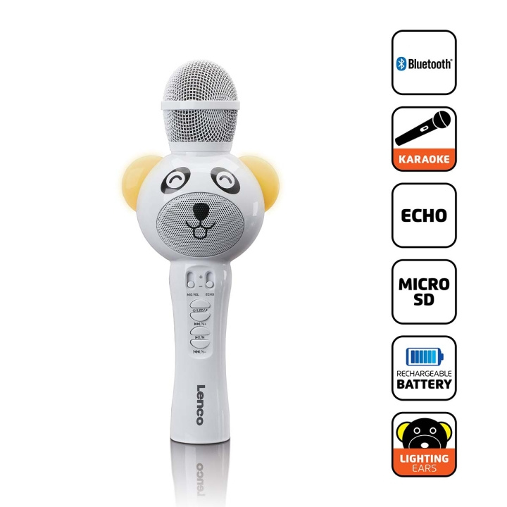 Lenco Karaoke microphone with Bluetooth® SD slot lighting AUX Out White in the group HOME ELECTRONICS / Audio & Picture / Handheld Microphones at TP E-commerce Nordic AB (D32142)