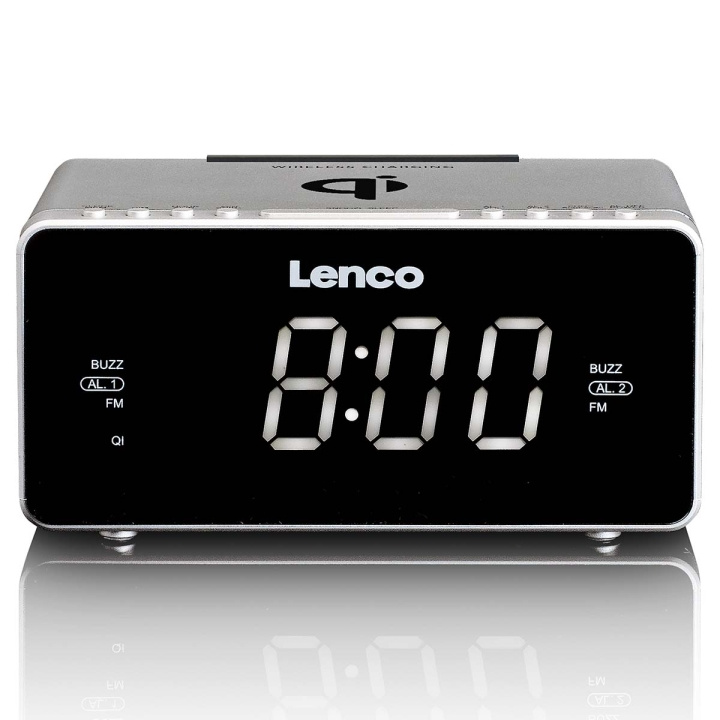Lenco Stereo FM Clock Radio with USB and Qi Wireless Smartphone charging Silver in the group HOME ELECTRONICS / Audio & Picture / Home cinema, Hifi & Portable / Radio & Alarm clocks / Clock radio at TP E-commerce Nordic AB (D32174)