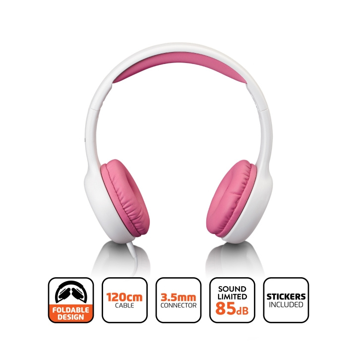 Lenco Kids headphone 85dB with stickers Pink in the group HOME ELECTRONICS / Audio & Picture / Headphones & Accessories / Headphones at TP E-commerce Nordic AB (D32269)