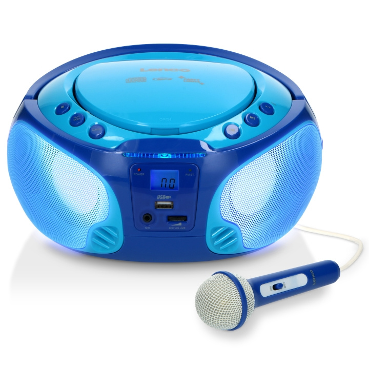 Lenco Portable FM Radio CD/MP3/USB Microphone & Light Effects Blue in the group HOME ELECTRONICS / Audio & Picture / Home cinema, Hifi & Portable / Portable audio players / CD-players at TP E-commerce Nordic AB (D32397)