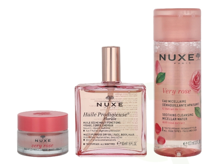 Nuxe Pink Fever Giftset 165 ml Huile Prodigieuse Florale 50ml/Micellar Water 100ml/Lip Balm 15g in the group BEAUTY & HEALTH / Gift sets / Gift sets for her at TP E-commerce Nordic AB (D32928)