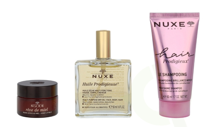Nuxe The Iconics Giftset 115 ml Huile Prodigieuse 50ml/Honey Lip Balm 15g/High Shine Shampoo 50ml in the group BEAUTY & HEALTH / Gift sets / Gift sets for her at TP E-commerce Nordic AB (D32929)