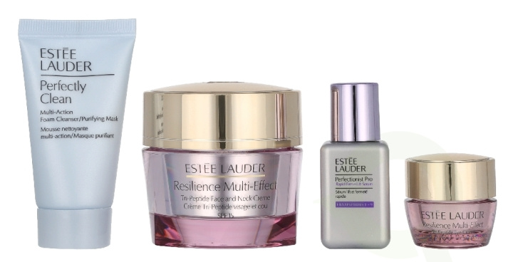 Estee Lauder Resilience Multi-Effects Radiance Routine Set 100 ml Resilience Multi-Effect SPF15 50ml /Perfectionist Pro Rapid Firm/Lift Serum 15ml /Perfectly Clean Cleanser 30ml /Resilience Multi-Effect Eye 5ml in the group BEAUTY & HEALTH / Skin care / Face / Day cream at TP E-commerce Nordic AB (D33509)
