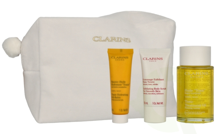 Clarins Aroma Set 160 ml Tonic Treatment Oil 100 ml / Exfoliating Body Scrub 30 ml / Tonic Hydrating Oil-Balm 30 ml / Large Pouch in the group BEAUTY & HEALTH / Skin care / Face at TP E-commerce Nordic AB (D33511)