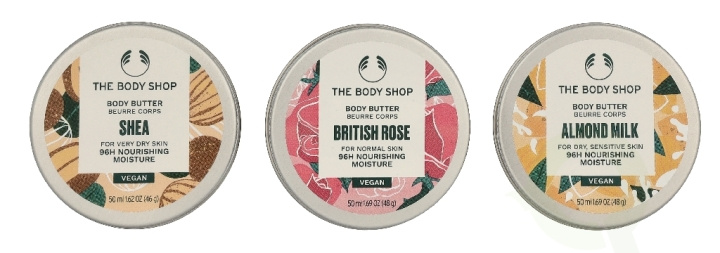 The Body Shop G2 Body Butter Trio Set 150 ml Shea Body Butter 50ml/Mango Body Butter 50ml/British Rose Body Butter 50ml in the group BEAUTY & HEALTH / Skin care / Body health / Body lotion at TP E-commerce Nordic AB (D33573)