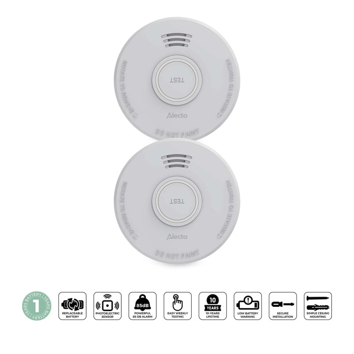 Alecto Stand alone smoke alarm with 1 year battery White 2 pcs in the group HOME, HOUSEHOLD & GARDEN / Alarm & Security / Fire, smoke, gas / Smoke alarms at TP E-commerce Nordic AB (D34501)