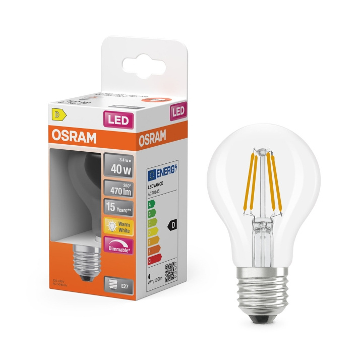 Osram Lamp LED Retrofit Classic A Dim 3,4W 827 Clear E27 in the group HOME ELECTRONICS / Lighting / LED lamps at TP E-commerce Nordic AB (D34610)