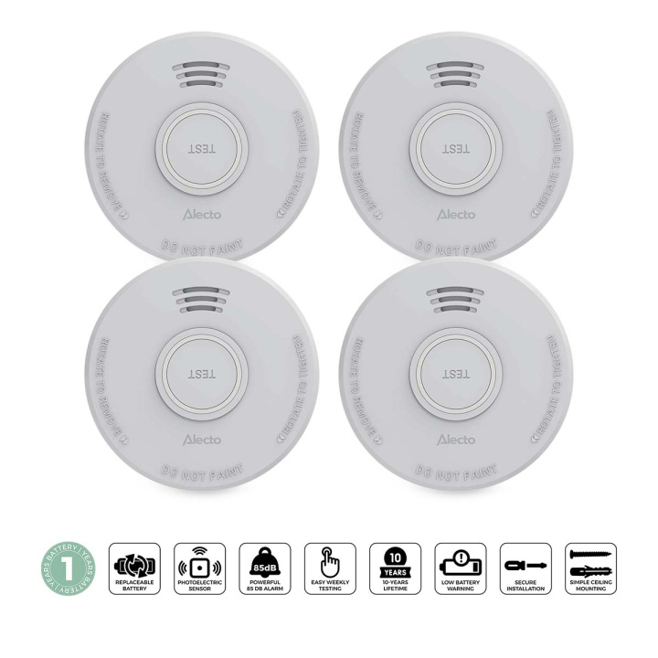 Alecto Stand alone smoke alarm with 1 year battery White 4 pcs in the group HOME, HOUSEHOLD & GARDEN / Alarm & Security / Fire, smoke, gas / Smoke alarms at TP E-commerce Nordic AB (D34876)