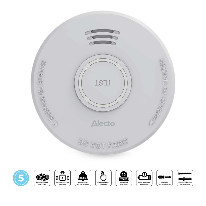 Alecto Smoke detector with 5 year battery White in the group HOME, HOUSEHOLD & GARDEN / Alarm & Security / Fire, smoke, gas / Smoke alarms at TP E-commerce Nordic AB (D34878)