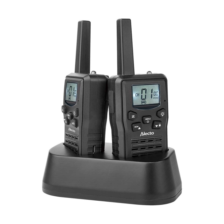 Alecto Walkie-Talkie Set | 2 Handsets | Up to 10 km | Frequency channels: 8 | PTT / VOX | 24 h standby| Charging base included | Headphone output | Black in the group Sport, leisure & Hobby / Outdoor recreation / Walkie-talkies at TP E-commerce Nordic AB (D34913)