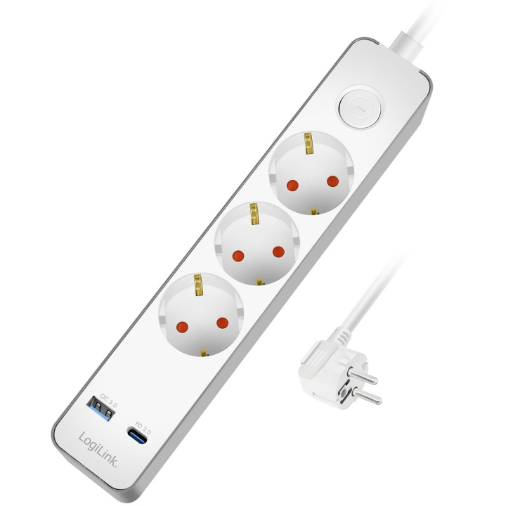 LogiLink Grenuttag 3-vägs + USB-A/USB-C PD 20W med brytare 1,4m Vit in the group HOME, HOUSEHOLD & GARDEN / Electricity & Lighting / Power strips at TP E-commerce Nordic AB (D34999)