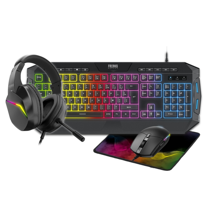 Freaks and Geeks 4 in 1 Pack QWERTZ Keyboard+Mouse+Mousepad+Headset (RGB) in the group COMPUTERS & PERIPHERALS / GAMING / Keyboards at TP E-commerce Nordic AB (D37166)