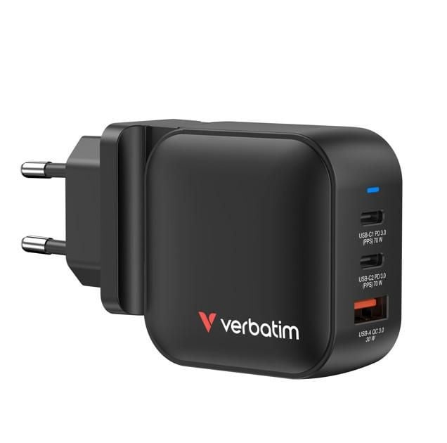Verbatim Mini GaN Charger 70W 3 Port US plug with EU and UK adaptors in the group SMARTPHONE & TABLETS / Chargers & Cables / Wall charger at TP E-commerce Nordic AB (D38306)