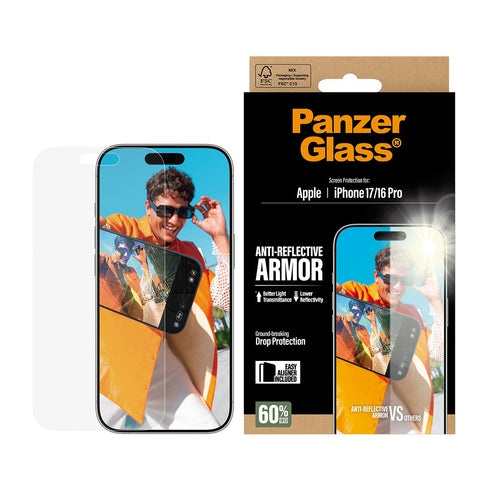 PanzerGlass - Anti-Reflective Armor Screen Protector - iPhone 17/iPhone 16 Pro - w. EasyAligner in the group SMARTPHONE & TABLETS / Phone cases / Apple / iPhone 17 at TP E-commerce Nordic AB (D38335)