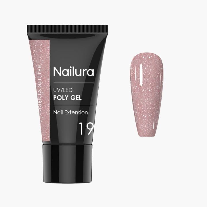 Nailura Poly Gel 19 - Magenta Glitter - 30 ml in the group BEAUTY & HEALTH / Manicure / Pedicure / Nail polish at TP E-commerce Nordic AB (D41327)