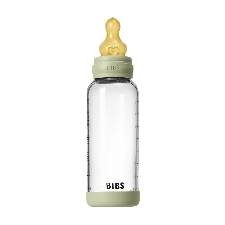 BIBS Glass Baby Bottle Round Latex Medium Flow - Sage - 240 ml in the group TOYS, KIDS & BABY PRODUCTS / Eat & Drink / Baby bottle & Accessories at TP E-commerce Nordic AB (D42587)