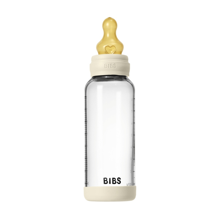 BIBS Glass Baby Bottle Round Latex Medium Flow - Ivory - 240 ml in the group TOYS, KIDS & BABY PRODUCTS / Eat & Drink / Baby bottle & Accessories at TP E-commerce Nordic AB (D42626)