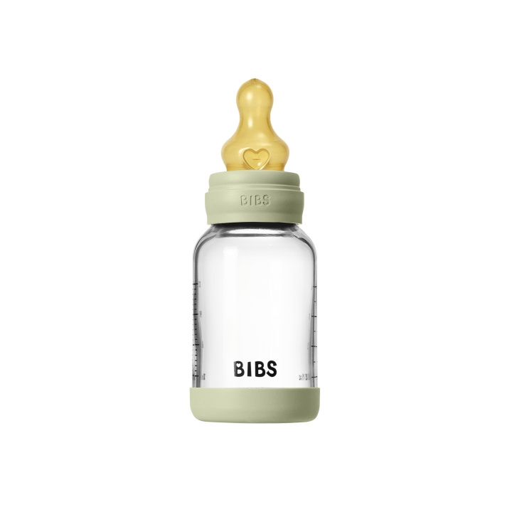 BIBS Glass Baby Bottle Round Latex Slow Flow - Sage - 120 ml in the group TOYS, KIDS & BABY PRODUCTS / Eat & Drink / Baby bottle & Accessories at TP E-commerce Nordic AB (D42637)