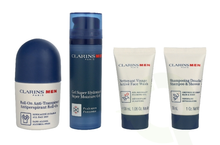 Clarins Men Grooming Essentials Travel Set 163 ml Shampoo & Shower 30ml/Face Wash 30ml/Gel 50ml/Antitranspirant Roll On 50ml/Eye Gel 3ml in the group BEAUTY & HEALTH / Gift sets / Gift sets for him at TP E-commerce Nordic AB (D44076)