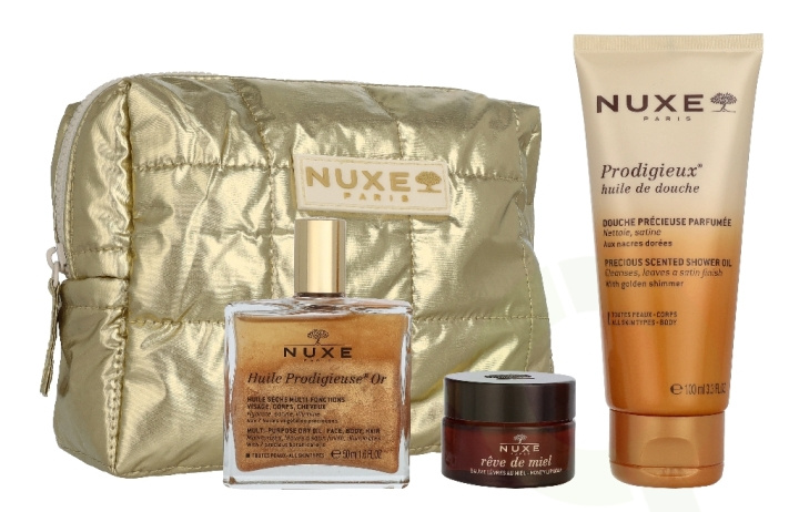 Nuxe My Beauty Essentials Set 165 ml Huile Prodigieuse Or 50ml/Nuxe Prodigieux Precious Scented Shower Gel 100ml/Reve De Miel Lip Balm 15gr/Pouch in the group BEAUTY & HEALTH / Gift sets / Gift sets for her at TP E-commerce Nordic AB (D45833)