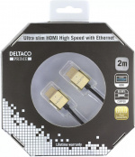 DELTACO PRIME tunn HDMI-kabe med guldpläterade zink-kontakter, 2m DELTACO PRIME tunn HDMI-kabe med guldpläterade zink-kontakter, 2m