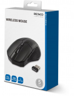 DELTACO trådlös optisk mus, 5 knappar med scroll, DPI-val, USB, svar