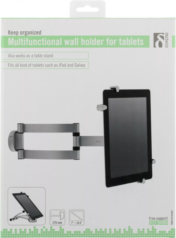 DELTACO, pad wall/table mount, arm, 45 tilt, 180 swivel, aluminium