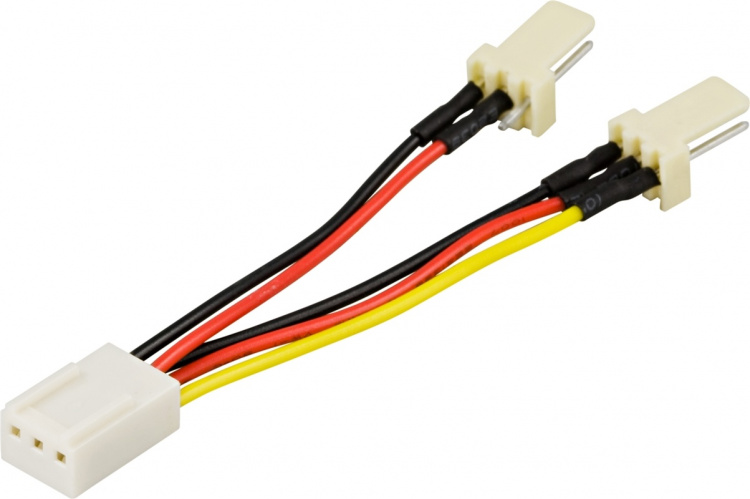 DELTACO adapterkabel för 3-pins fläktar, Y-kabel 2-1