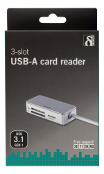 DELTACO USB 3.0 minneskortläsare, 3 fack, vit/silver DELTACO USB 3.0 minneskortläsare, 3 fack, vit/silver