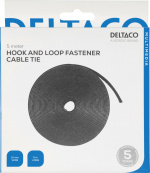 DELTACO Hook and loop fastener cable ties, width 10mm, 5m, black DELTACO Hook and loop fastener cable ties, width 10mm, 5m, black