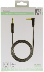 DELTACO audio cable, angled 3.5mm male - 3.5mm male, 2m, black<div style=