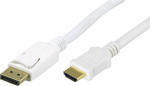 DELTACO DisplayPort to HDMI cable, 20-pin male - male, 1m, white