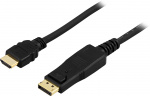 DELTACO DisplayPort to HDMI cable, 20-pin male - male, 3m, black DELTACO DisplayPort to HDMI cable, 20-pin male - male, 3m, black