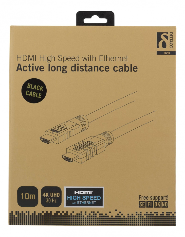 DELTACO active HDMI cable, HDMI High Speed with Ethernet, 10m, black DELTACO active HDMI cable, HDMI High Speed with Ethernet, 10m, black