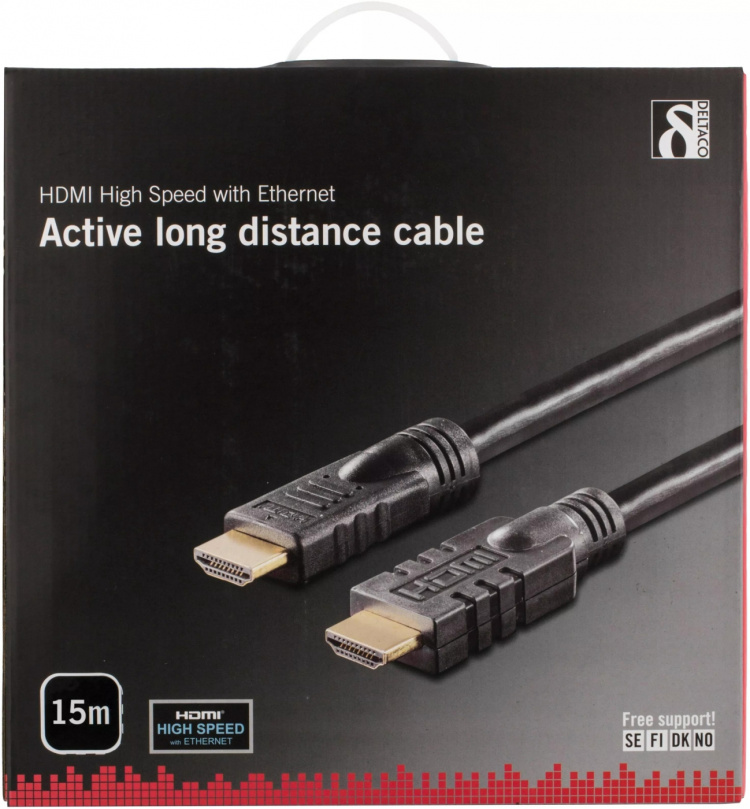 DELTACO active HDMI cable, HDMI High Speed with Ethernet, 15m, black DELTACO active HDMI cable, HDMI High Speed with Ethernet, 15m, black