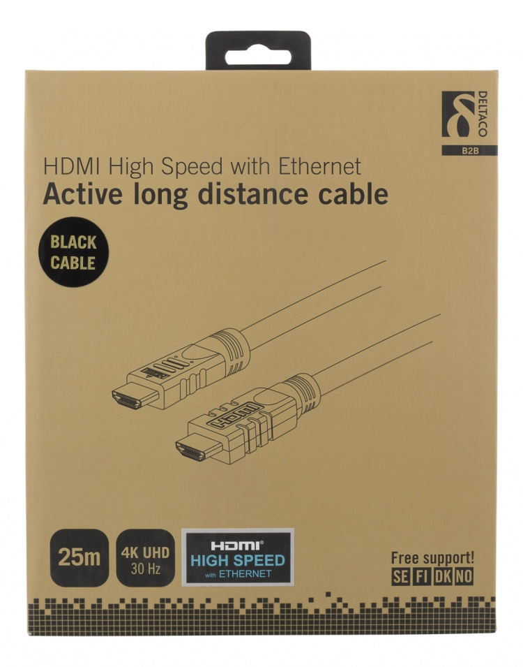 DELTACO active HDMI cable, HDMI High Speed with Ethernet, 25m, black DELTACO active HDMI cable, HDMI High Speed with Ethernet, 25m, black