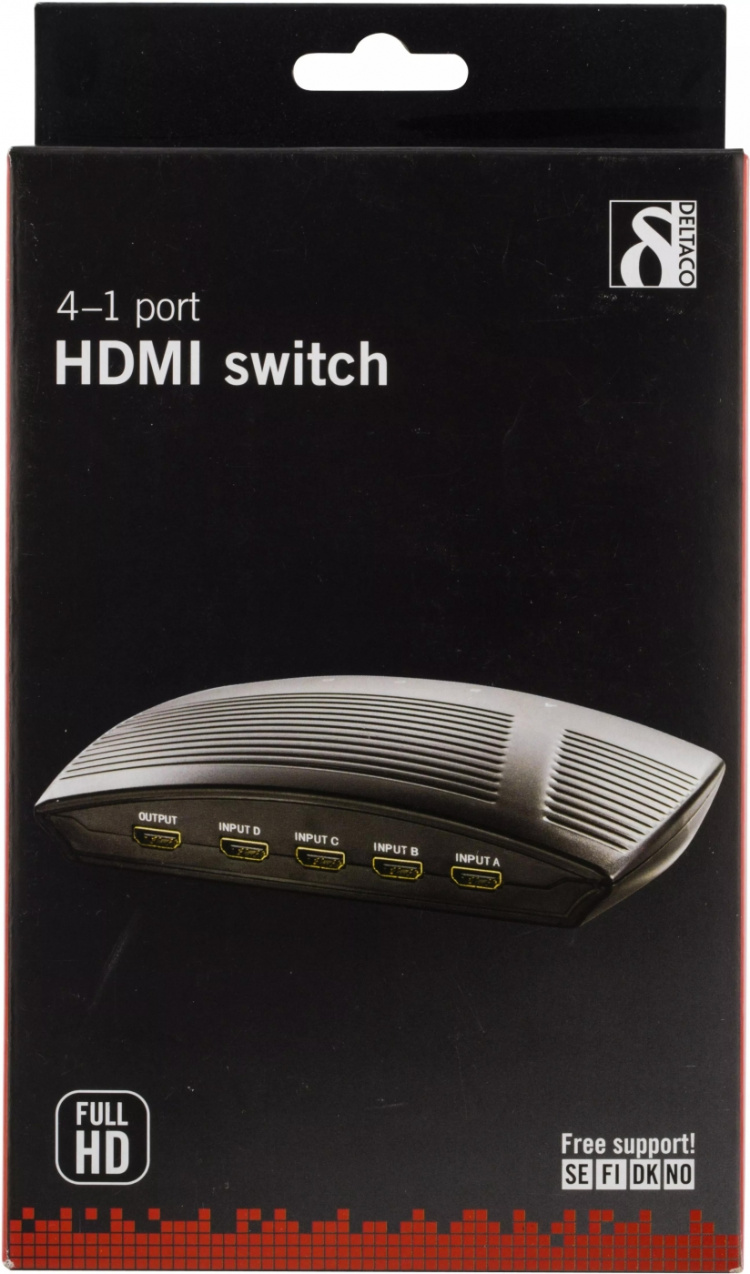 DELTACO manuell HDMI-switch, 4 ingångar till en utgång, 19-pin hona DELTACO manuell HDMI-switch, 4 ingångar till en utgång, 19-pin hona