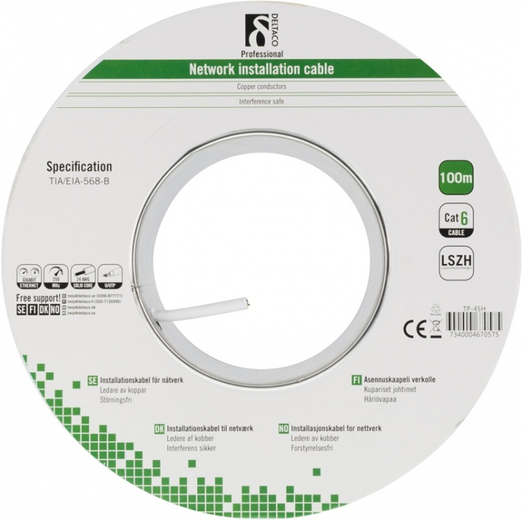 DELTACO UTP installationskabel, Cat6, LSZH, 100m, vit